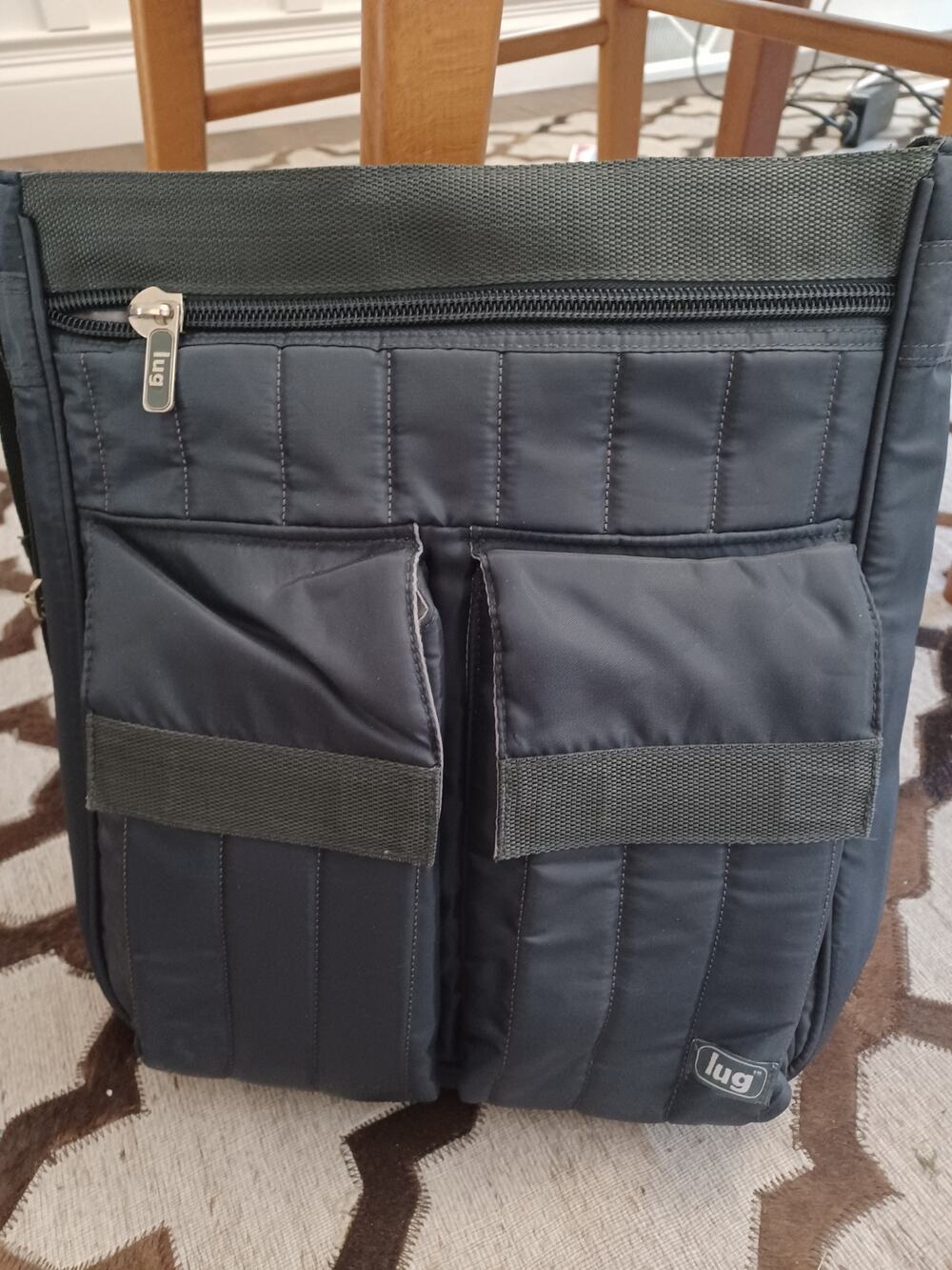 LUG Charcoal/Grey Quilted Messenger/travel Crossbody Bag Multi-pocket Luggage
